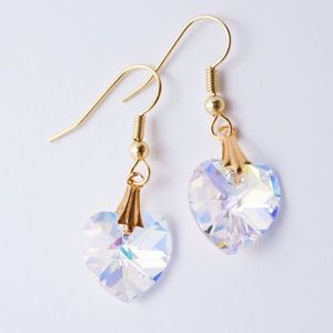 Handmade Crystal Heart Gold Plated Earrings